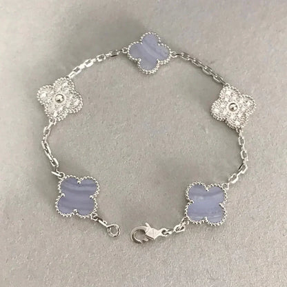 [VCA]CLOVER  5 MOTIF DIAMOND PURPLE CHALCEDONY BRACELET SILVER