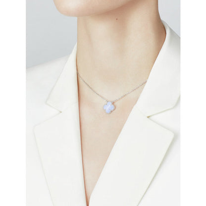 [VCA]CLOVER 15MM BLUE CHALCEDONY NECKLACE SILVER