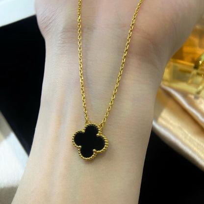 [VCA]CLOVER 15MM BLACK ONYX SINGLE FLOWER NECKLACE