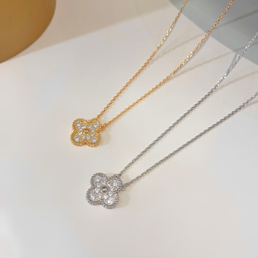 [VCA]CLOVER 15MM DIAMOND SINGLE FLOWER NECKLACE