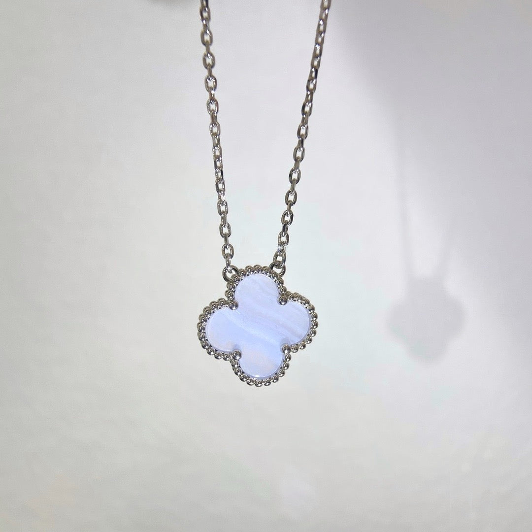 [VCA]CLOVER 15MM BLUE CHALCEDONY NECKLACE SILVER