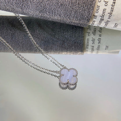 [VCA]CLOVER 15MM BLUE CHALCEDONY NECKLACE SILVER