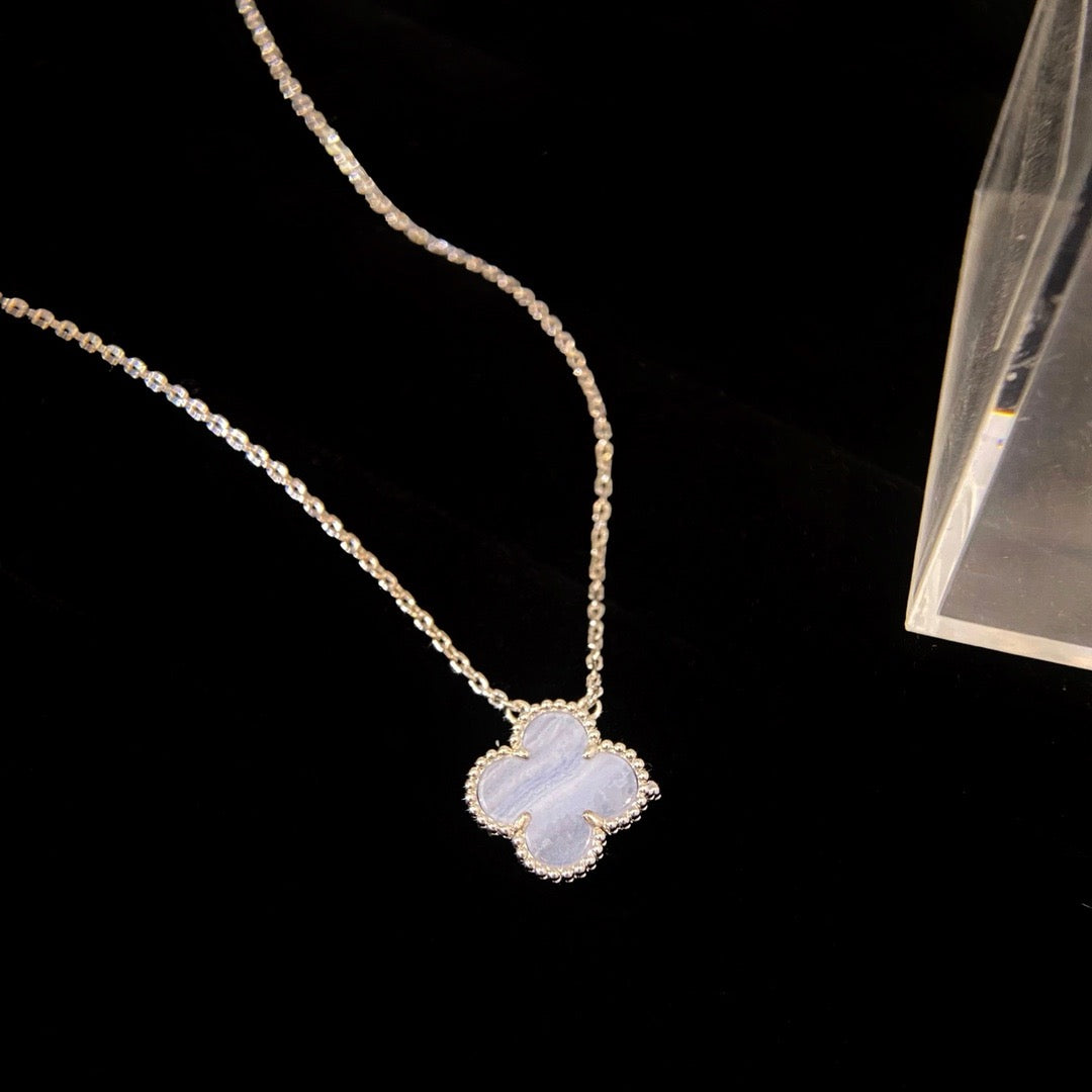 [VCA]CLOVER 15MM BLUE CHALCEDONY NECKLACE SILVER