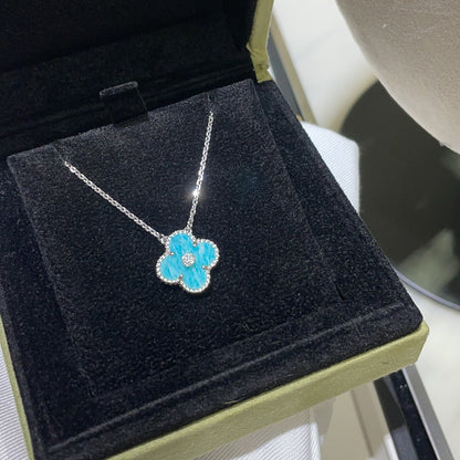 [VCA]CLOVER 15MM DIAMOND SVRES PORCELAIN  NECKLACE SILVER