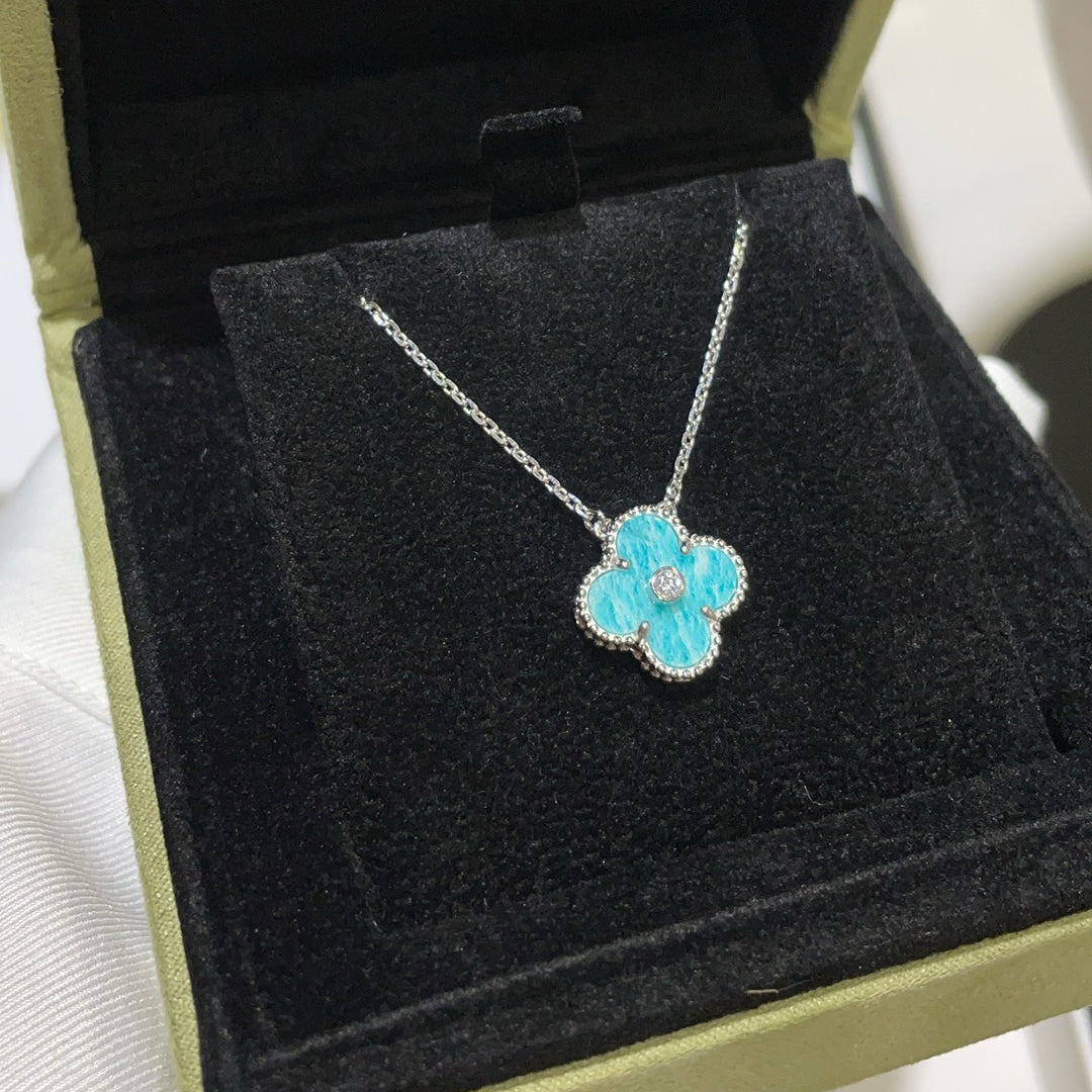 [VCA]CLOVER 15MM DIAMOND SVRES PORCELAIN  NECKLACE SILVER