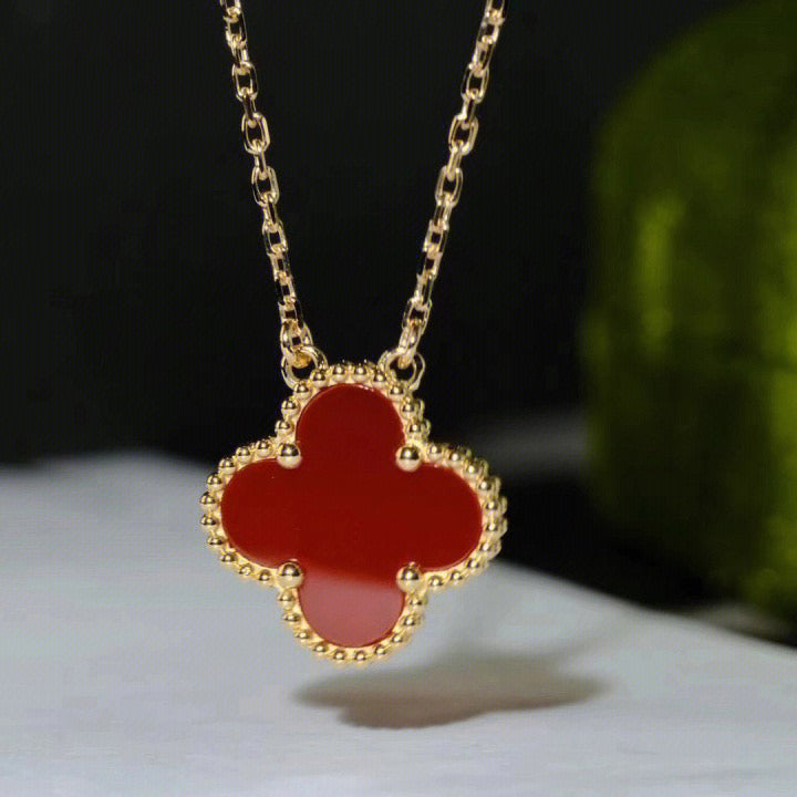 [VCA]CLOVER 15MM CARNELIAN SINGLE FLOWER NECKLACE