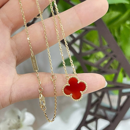 [VCA]CLOVER 15MM CARNELIAN SINGLE FLOWER NECKLACE