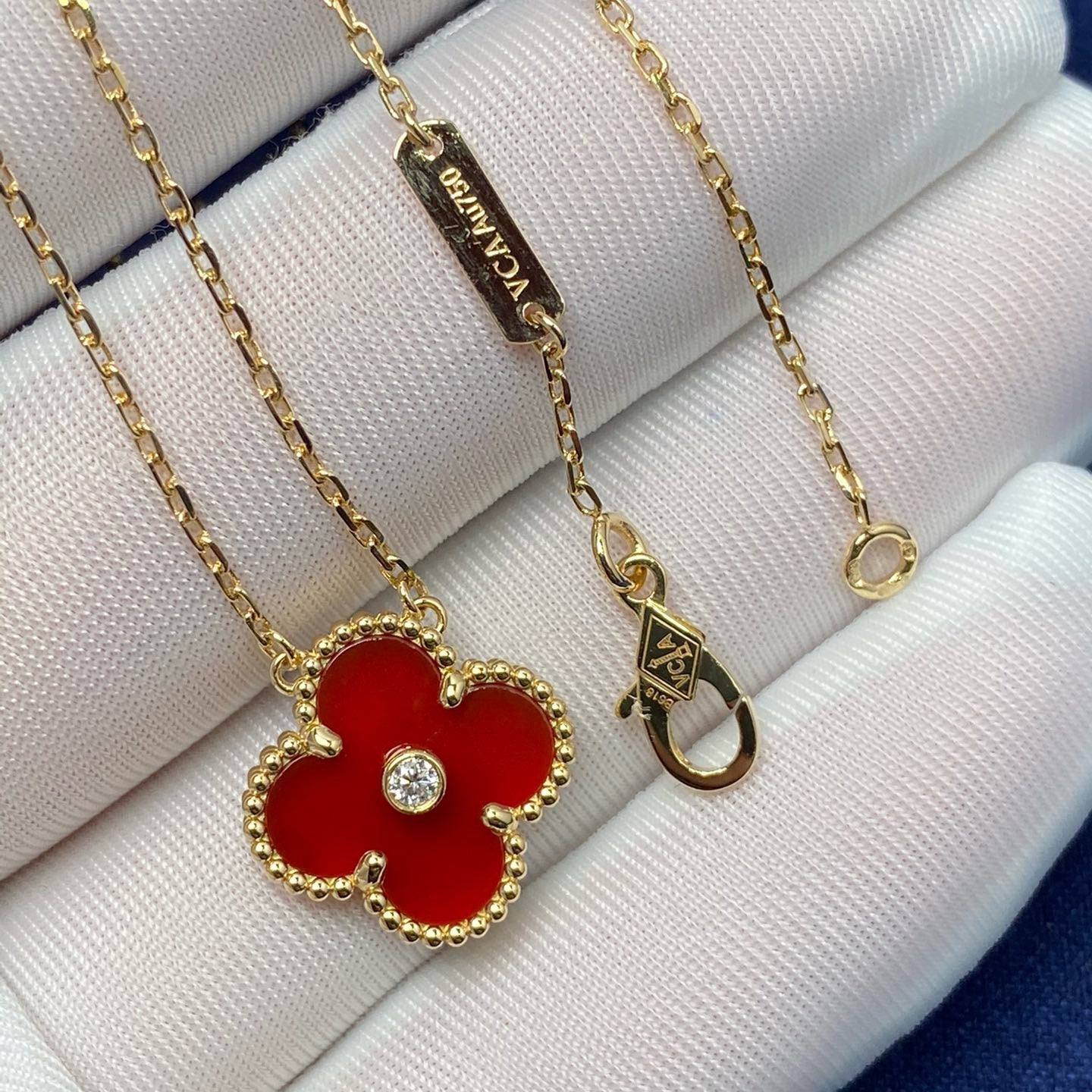 [VCA]CLOVER 15MM DIAMOND CARNELIAN NECKLACE