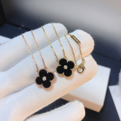 [VCA]CLOVER 15MM DIAMOND ONYX NECKLACE