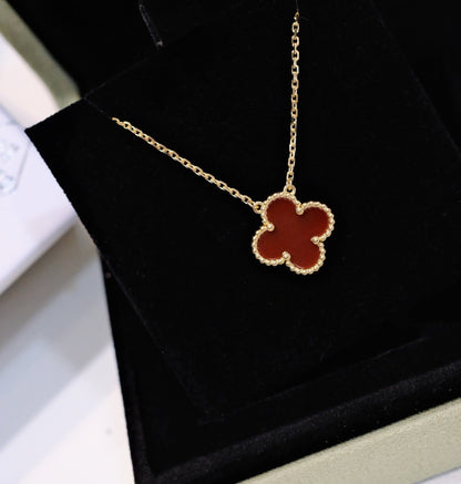 [VCA]CLOVER 15MM CARNELIAN SINGLE FLOWER NECKLACE