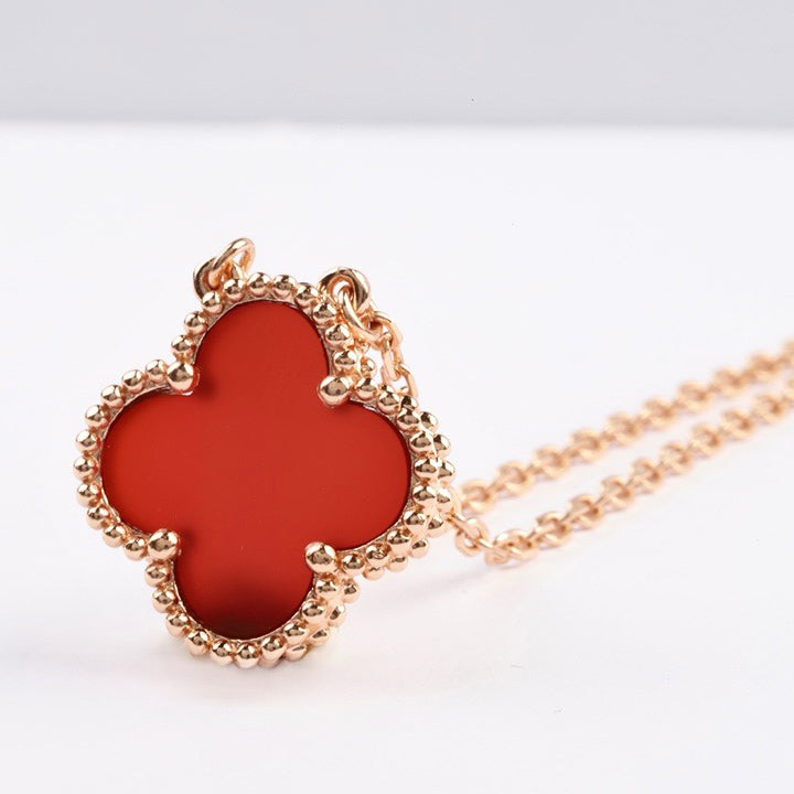 [VCA]CLOVER 15MM CARNELIAN SINGLE FLOWER NECKLACE