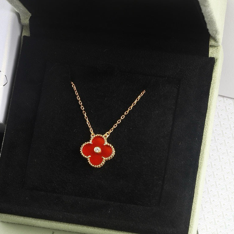 [VCA]CLOVER 15MM DIAMOND CARNELIAN NECKLACE