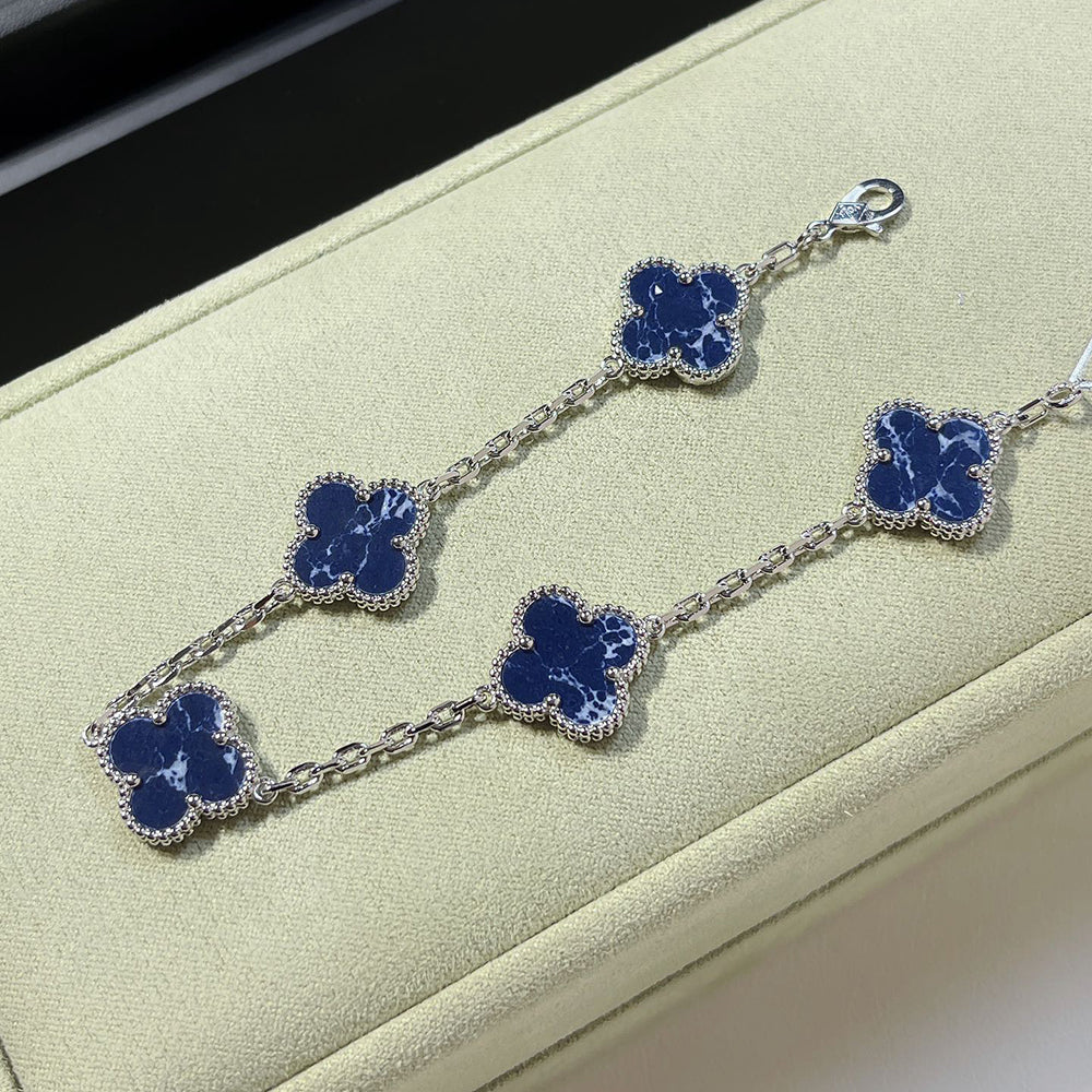 [VCA]CLOVER 5 MOTIF PIETERSITE SILVER BRACELET