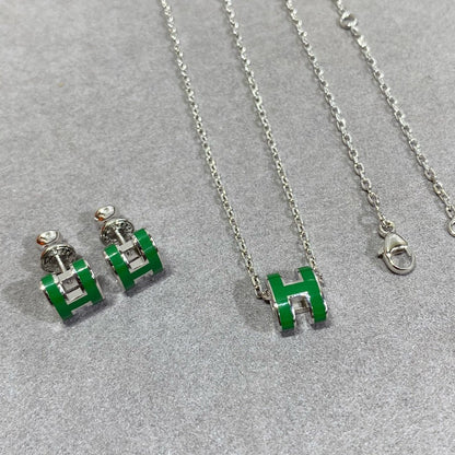 [Hmes]POP H GREEN NECKLACE SILVER AND GOLD