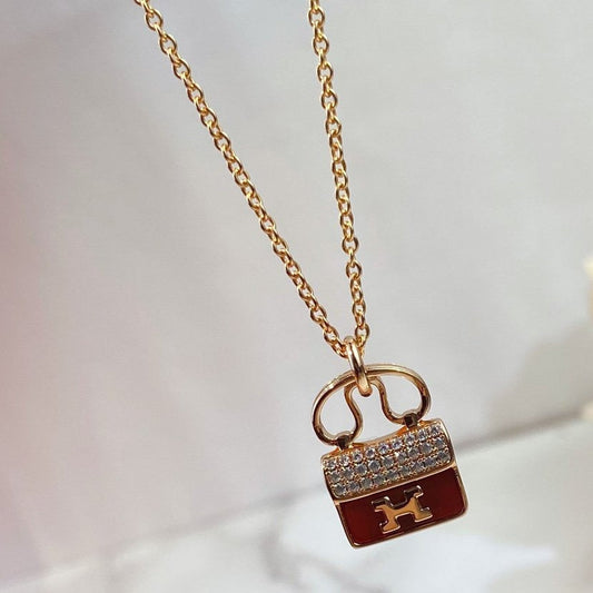 [Loui]CONSTANCE RED PEDANT PINK GOLD NECKLACE