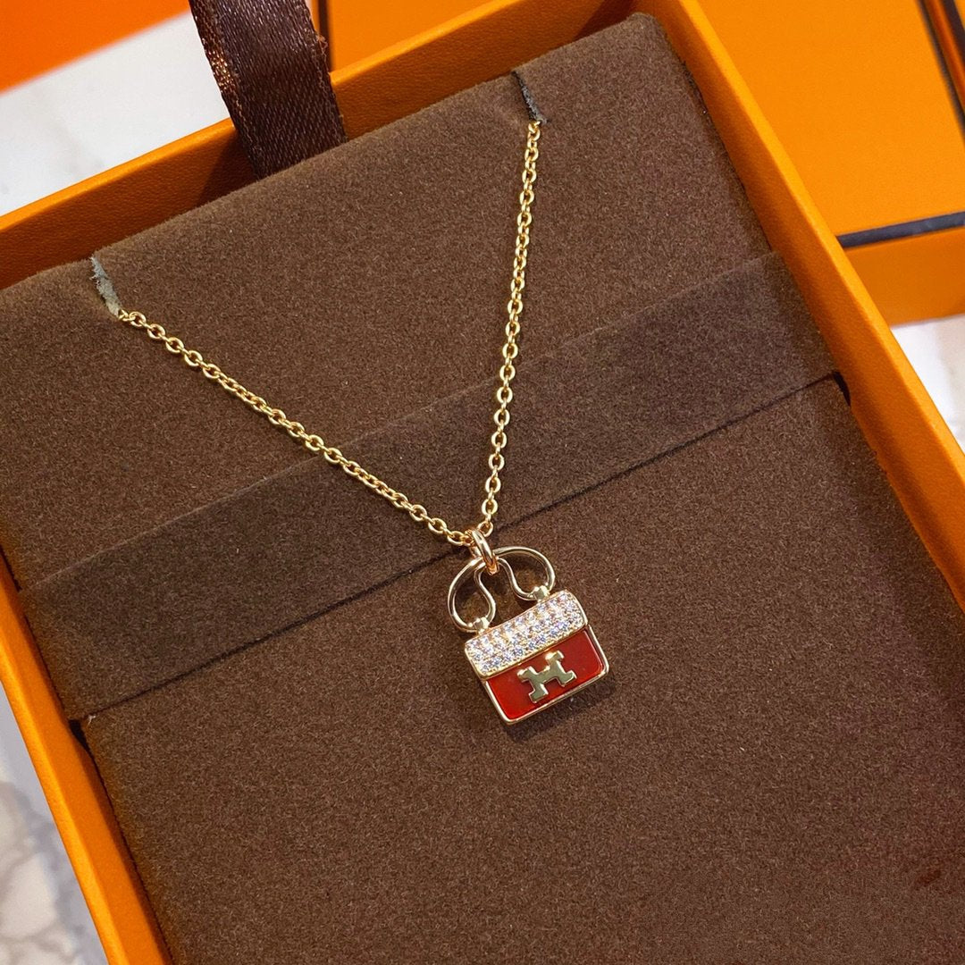 [Loui]CONSTANCE RED PEDANT PINK GOLD NECKLACE