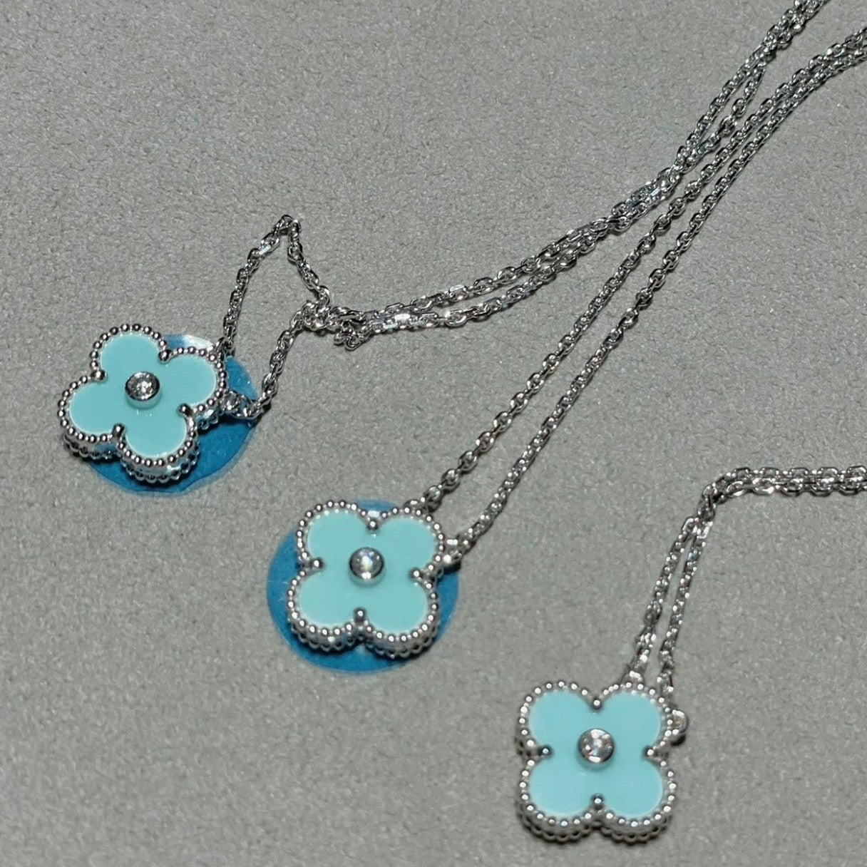 [VCA]CLOVER 1 DIAMOND LIGHT BLUE SILVER NECKLACE