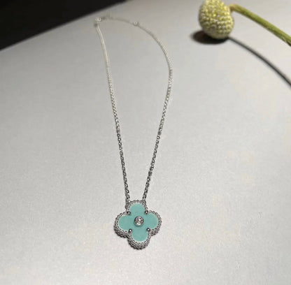 [VCA]CLOVER 1 DIAMOND LIGHT BLUE SILVER NECKLACE