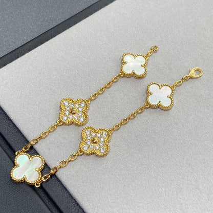 [VCA]CLOVER BRACELET 5 MOTIF WHITE MOP DIAMOND