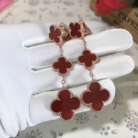 [VCA]CLOVER 3 MOTIF CARNELIAN DROP EARRINGS