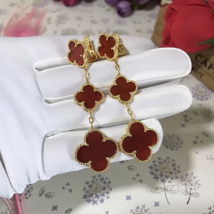 [VCA]CLOVER 3 MOTIF CARNELIAN DROP EARRINGS