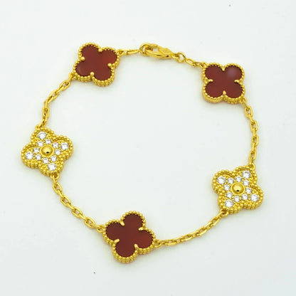 [VCA]CLOVER 5 MOTIFS CARNELIAN DIAMOND BRACELET