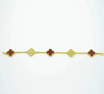 [VCA]CLOVER 5 MOTIFS CARNELIAN DIAMOND BRACELET