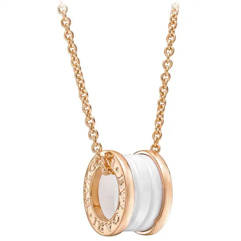 [Blar]ZERO 1 WHITE CERAMIC PINK GOLD DIAMOND NECKLACE