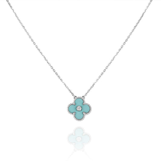 [VCA]CLOVER 1 DIAMOND LIGHT BLUE SILVER NECKLACE