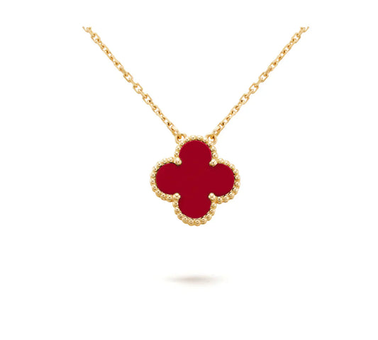 [VCA]CLOVER 15MM CARNELIAN SINGLE FLOWER NECKLACE