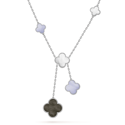 [VCA]CLOVER MOP CHALCEDONY NECKLACE SILVER 6 MOTIF