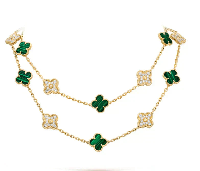 [VCA]CLOVER 20 MOTIFS MALACHITE DIAMOND NECKLACE