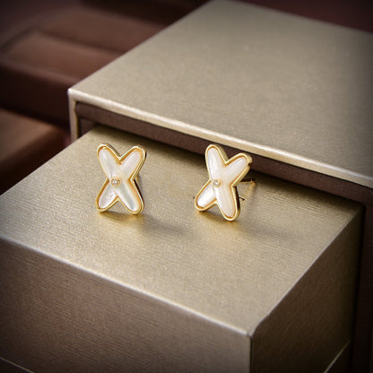 [Chau]JEUX DE WHITE MOP GOLD DIAMOND EARRINGS