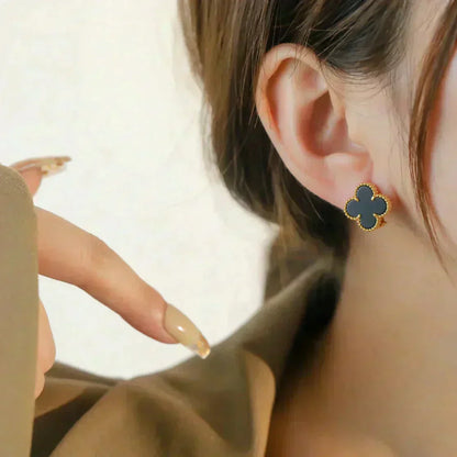 [VCA]CLOVER MEDIUM 1 MOTIFS  ONYX STUD EARRINGS