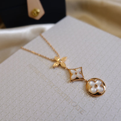 [Loui]COLOR BLOSSOM LARIAT NECKLACE PINK GOLD WHITE MOTHER PEARL AND DIAMOND