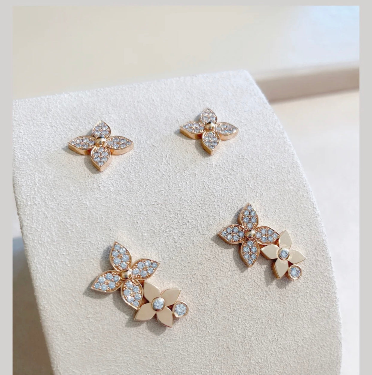 [Loui]STAR BLOSSOM STUD EARRINGS PINK GOLD DIAMONDS