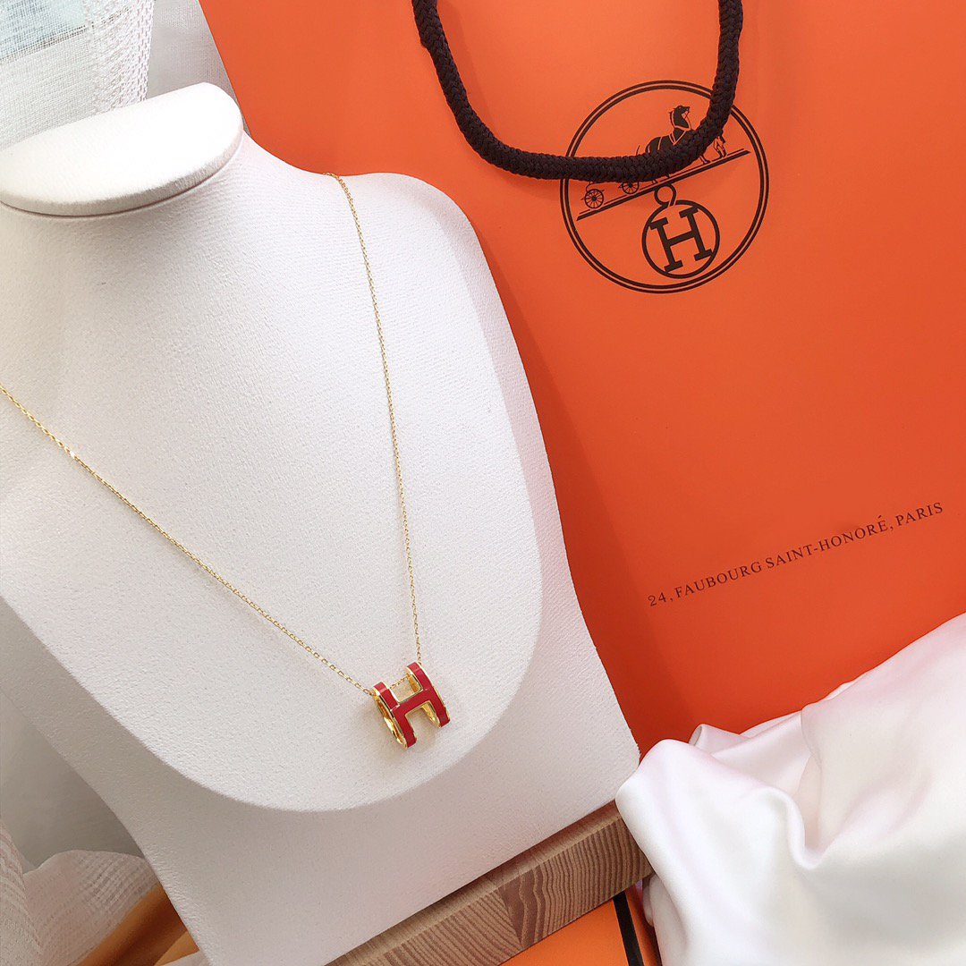 [Hmes]HM CLIC RED ENAMEL GOLD NECKLACE