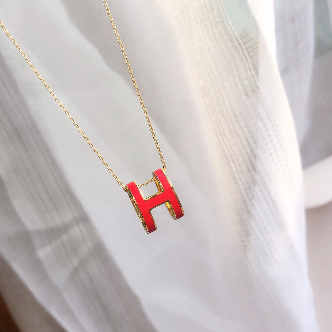 [Hmes]HM CLIC RED ENAMEL GOLD NECKLACE