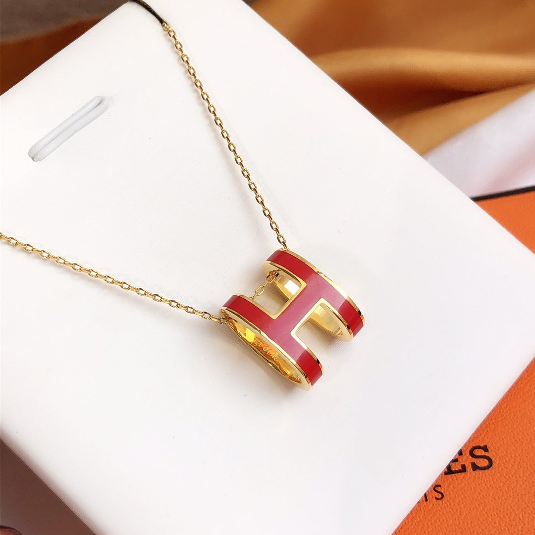 [Hmes]HM CLIC RED ENAMEL GOLD NECKLACE