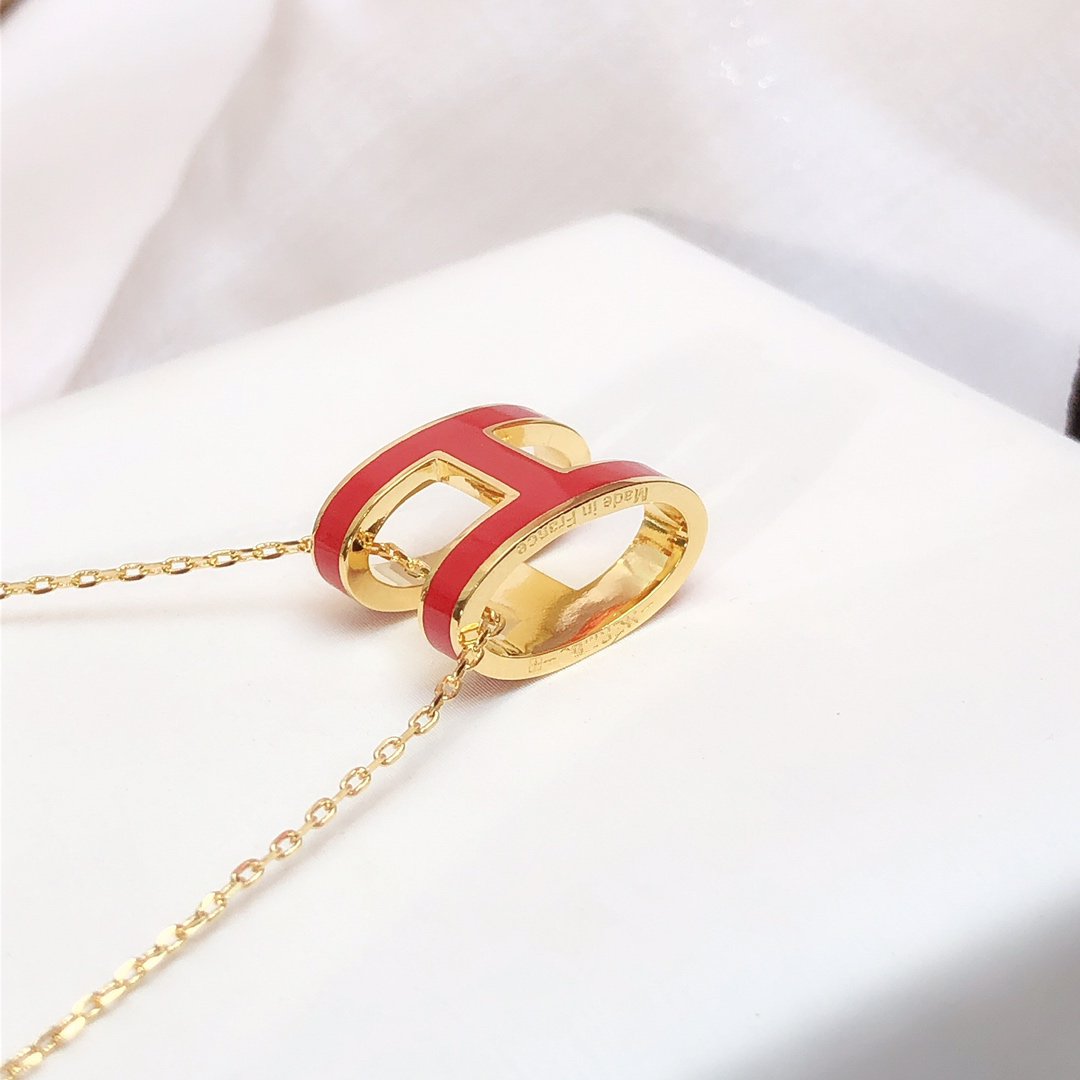 [Hmes]HM CLIC RED ENAMEL GOLD NECKLACE