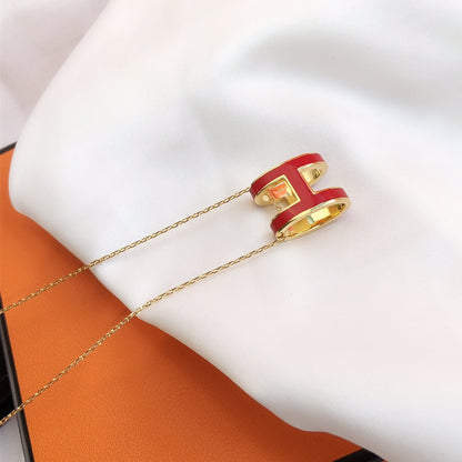 [Hmes]HM CLIC RED ENAMEL GOLD NECKLACE