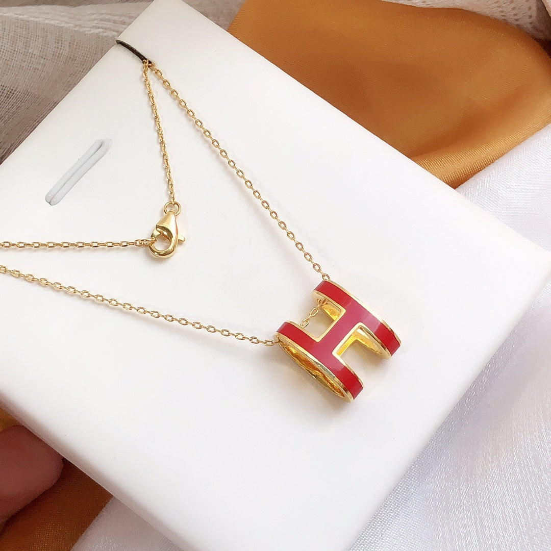 [Hmes]HM CLIC RED ENAMEL GOLD NECKLACE