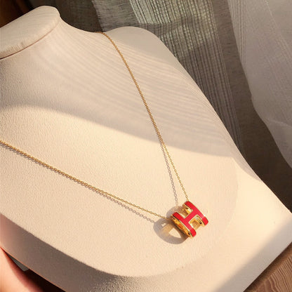 [Hmes]HM CLIC RED ENAMEL GOLD NECKLACE