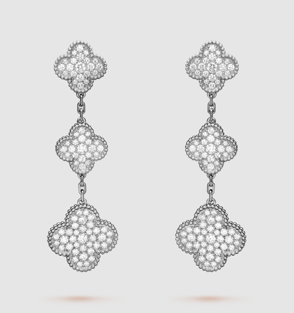 [VCA]CLOVER 3 MOTIF DIAMOND SILVER DROP EARRINGS