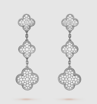 [VCA]CLOVER 3 MOTIF DIAMOND SILVER DROP EARRINGS