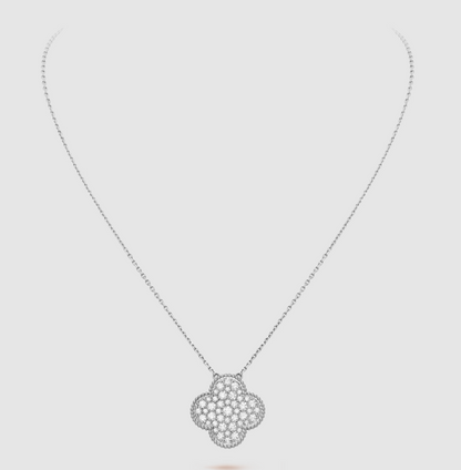 [VCA]CLOVER 25MM LARGE PENDANT DIAMOND PAVED SILVER NECKLACE