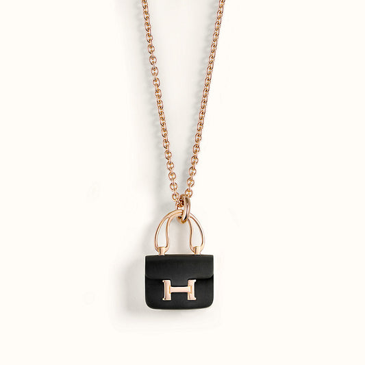 [Loui]CONSTANCE BLACK PEDANT PINK GOLD NECKLACE