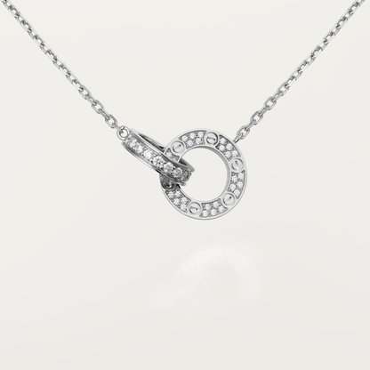 [CAT]LOVE 7.6MM NECKLACE ROSE GOLD AND SILVER  FULL DIAMOND