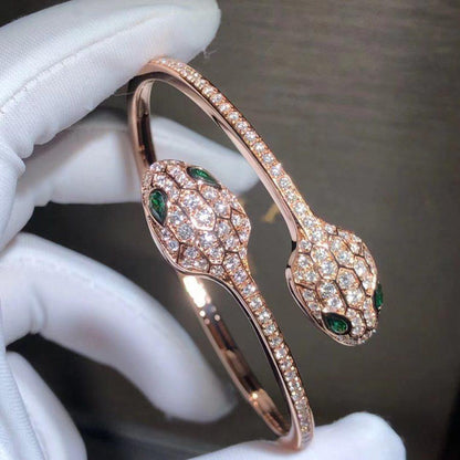 [Blar]SERPENTI BRACELET PINK GOLD MALACHITE DIAMOND DOUBLE SNAKE