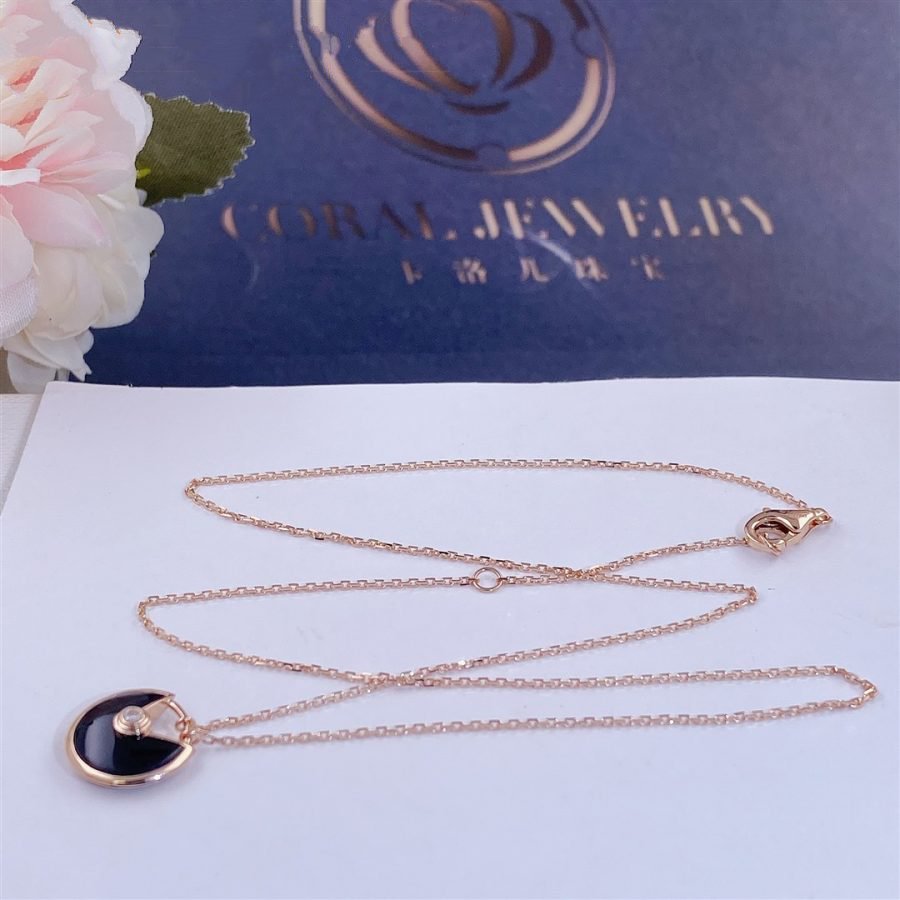 [Chau]AMULETTE ROSE GOLD ONYX NECKLACE